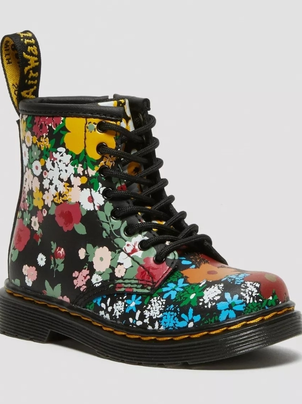 Kids Floral Lace-Up Boot - Black Multicolor